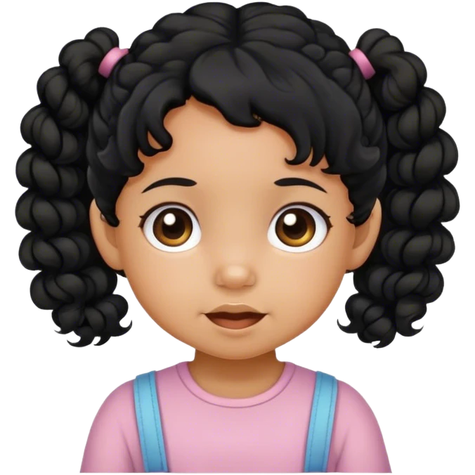 toddler with curly black hair and pigtails with tan skin emoji