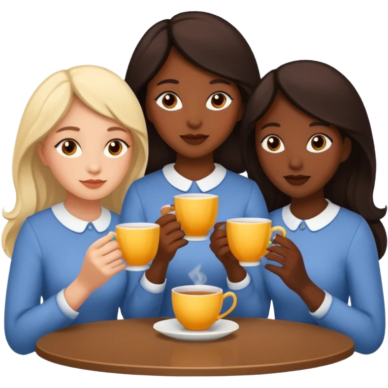 Three sisters drinking tea one dark skin 2 light  emoji