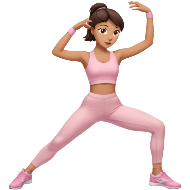 brunette girl in light pink workout clothes dance stretching emoji