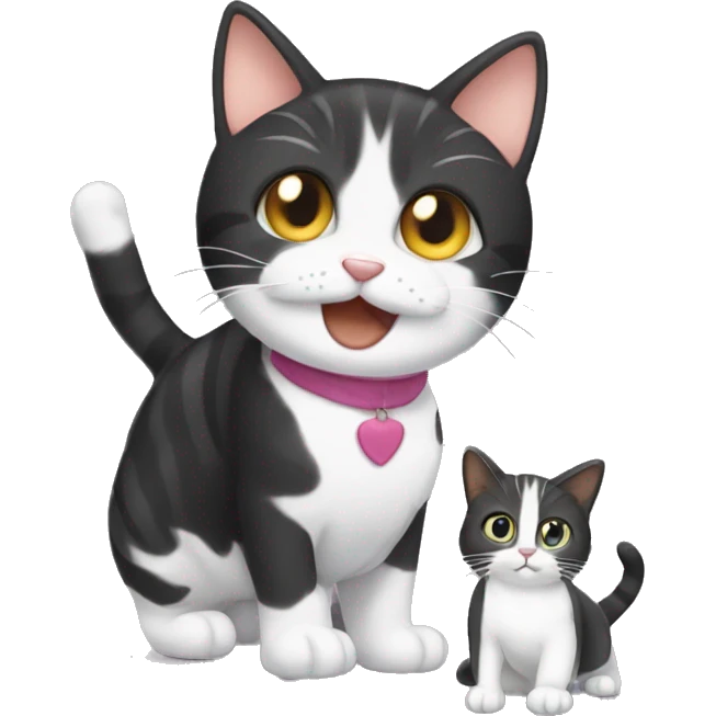 Tabby Cat playing with tuxedo cat emoji