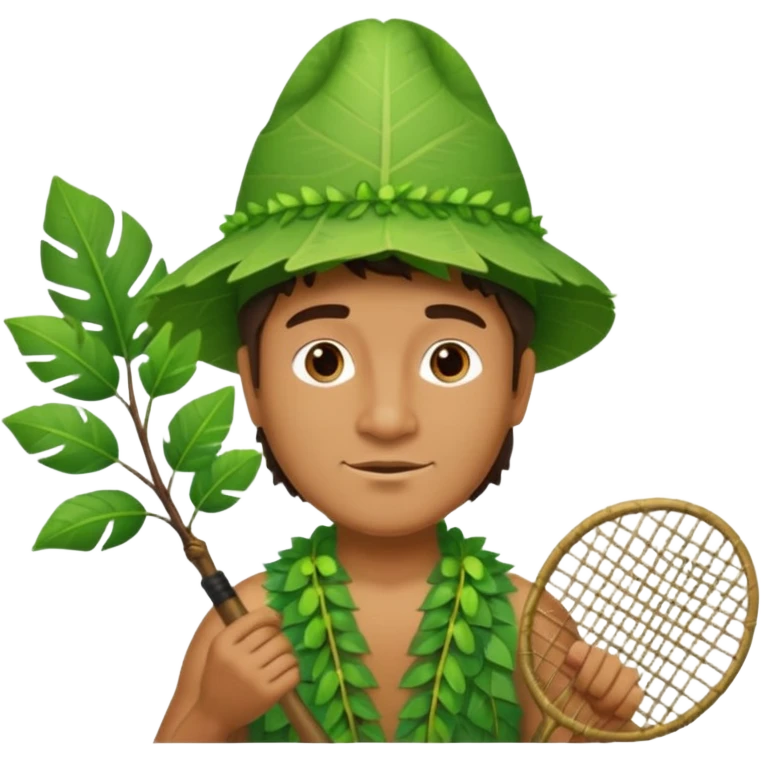 Hawaiian man with leaf hat green tree racket emoji