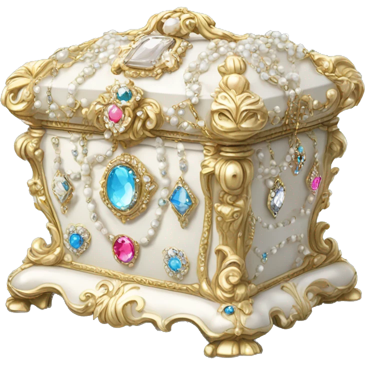 White rococo style jewelry box filled with jewels and diamonds emoji