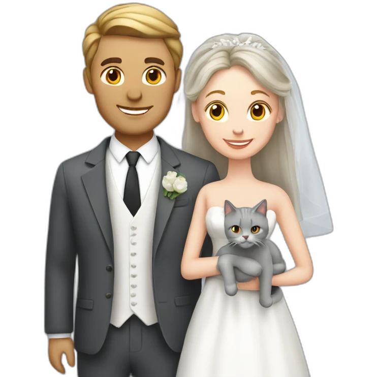white couple marriage and holding gray cat emoji