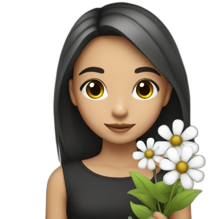 A cute girl, holding black and white flowers emoji