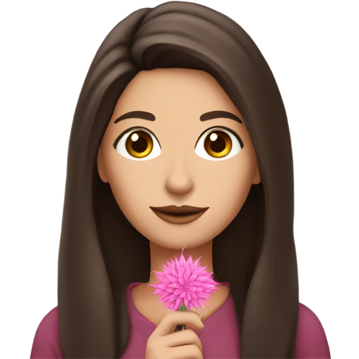 Pretty Brunette woman with brown eyes holding a pink weed pen  emoji