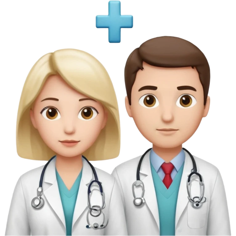 Female doctor and male doctor with medical symbols emoji