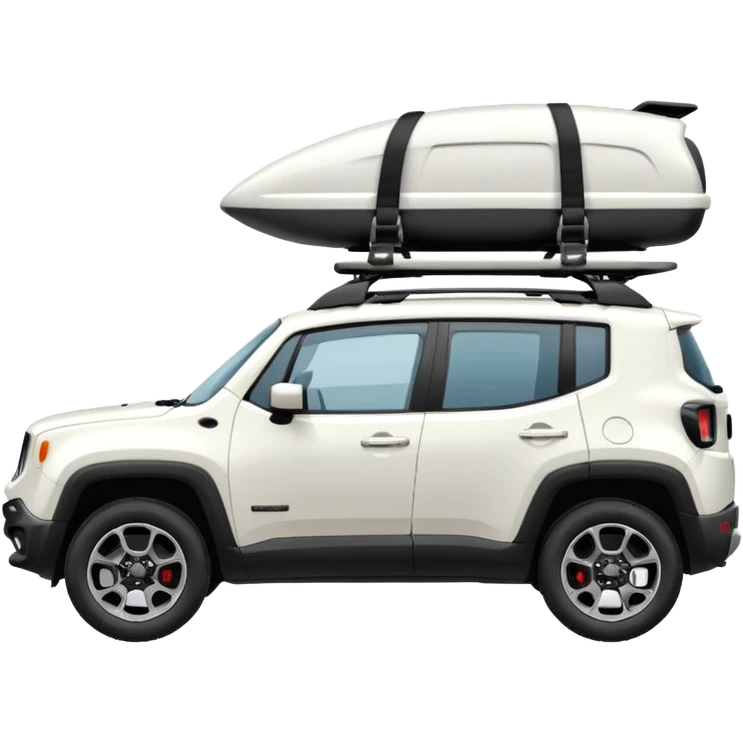 White jeep renegade with black roof rack from the side driving fast emoji
