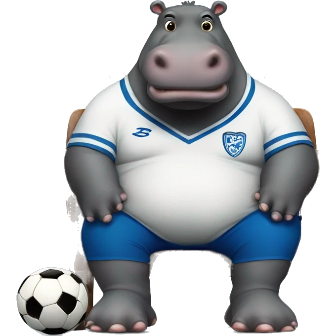 fat hippo as soccer player sit on chair emoji