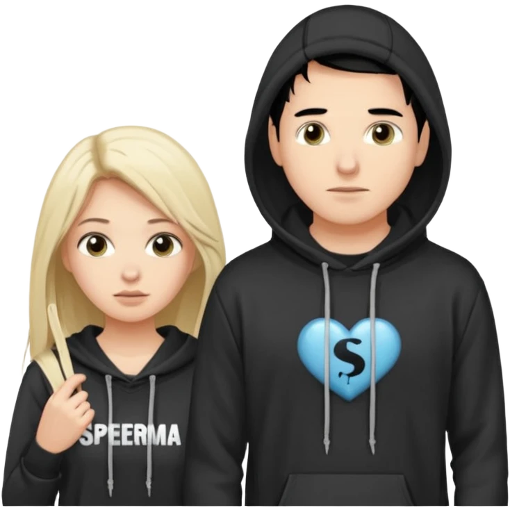I want it to be this emote 🙍‍♂️
of a white guy with black hair and a black sweatshirt with the word "sperma" written in white in the middle. Behind him, there's a pretty blonde with long hair, pulling the string on the first person's hoodie. The girl is wearing a gray sweatshirt. emoji