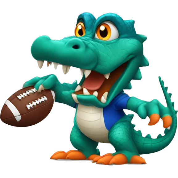 angry alligator with a football, wearing blue and orang emoji