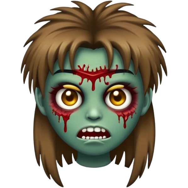 Cria um emoji zumbi feminino com franja cabelo loiro escuro com os olhos marroms claros emoji