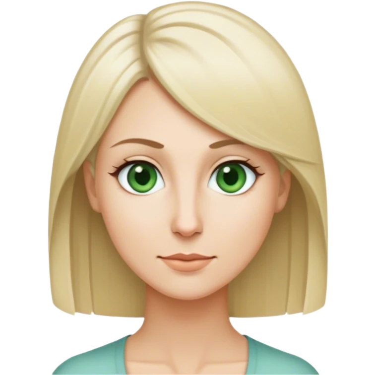 blonde mom with straight long nose blueish green hazel eyes grayish blonde short-medium thin hair and nice skin emoji