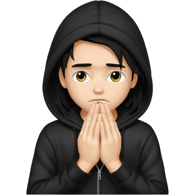 a PRETTY BRATZ boy with black long hair looking sad and covering his face with hands emoji