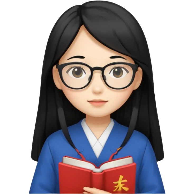 A student, asian girl, long black hair, wearing glasses, japanese uniform, hold book in front of their chest emoji