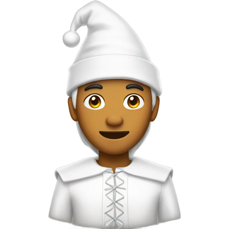 man in white costume with white elf hat emoji