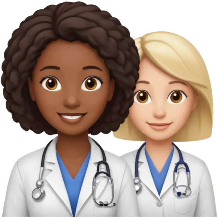 black female doctor and white technician no white coat on technician emoji