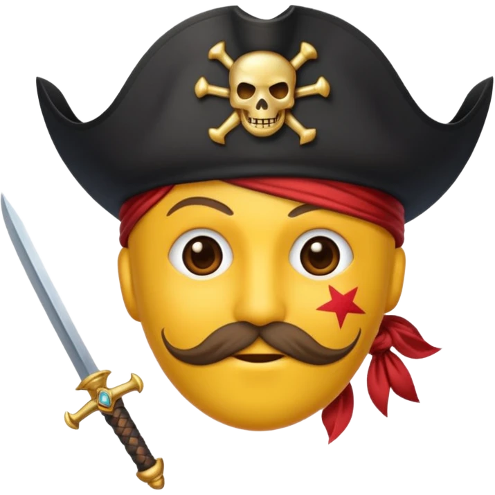 Um emoji com um pirata com uma máscara com cor de galáxia e uma estrela de galáxia e um espada cor galáxia emoji