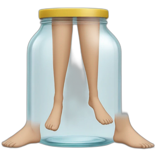 human legs standing on the floor with an ((empty transparent jar)) between them,outside,to the left and to the right,front view emoji