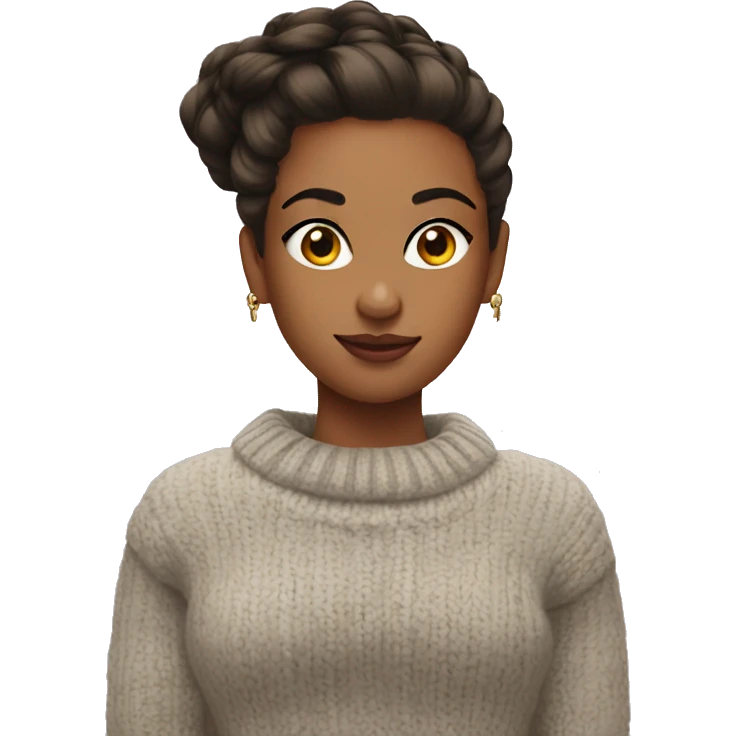 Girl with slick back hair big earrings and cozy sweater emoji