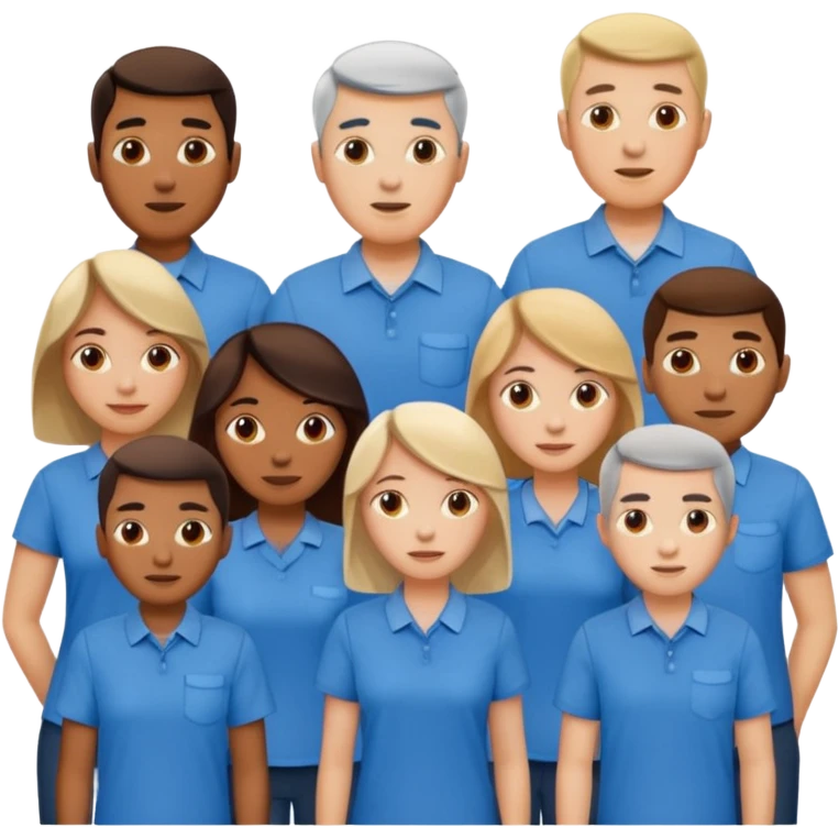 CREA UN EMOJI DE 7 PERSONAS HOMBRES Y MUJERES, CON CAMISA AZUL  emoji