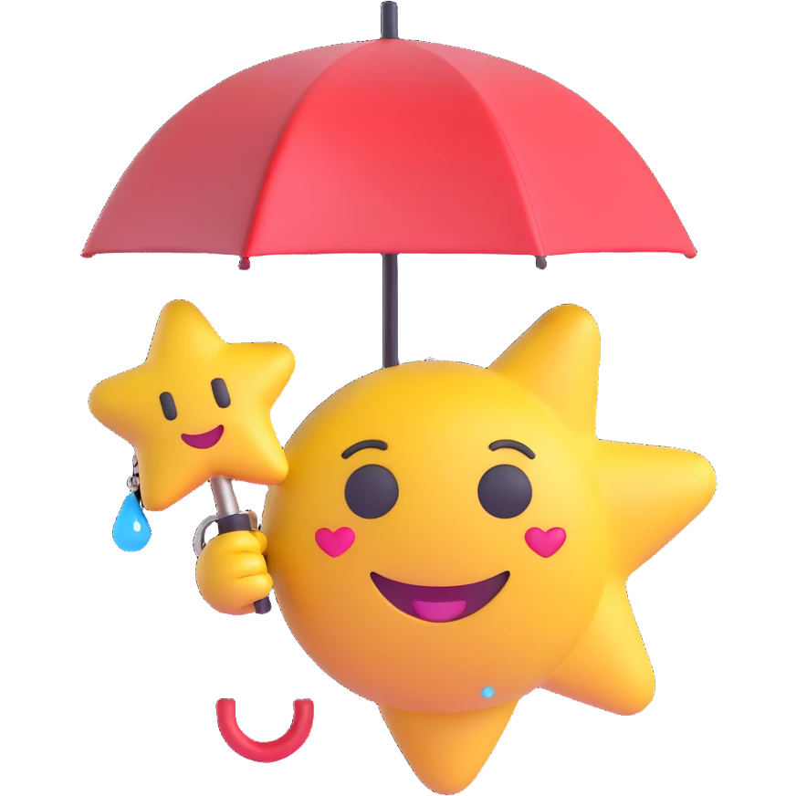 Change the bow to a star-shaped pin, make the charm a tiny umbrella, and add a sparkling effect to the raindrop keychain, keep 3D emoji style. emoji