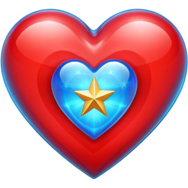 A transparent of a hologram of a red 3D heart with a bright blue star inside emoji