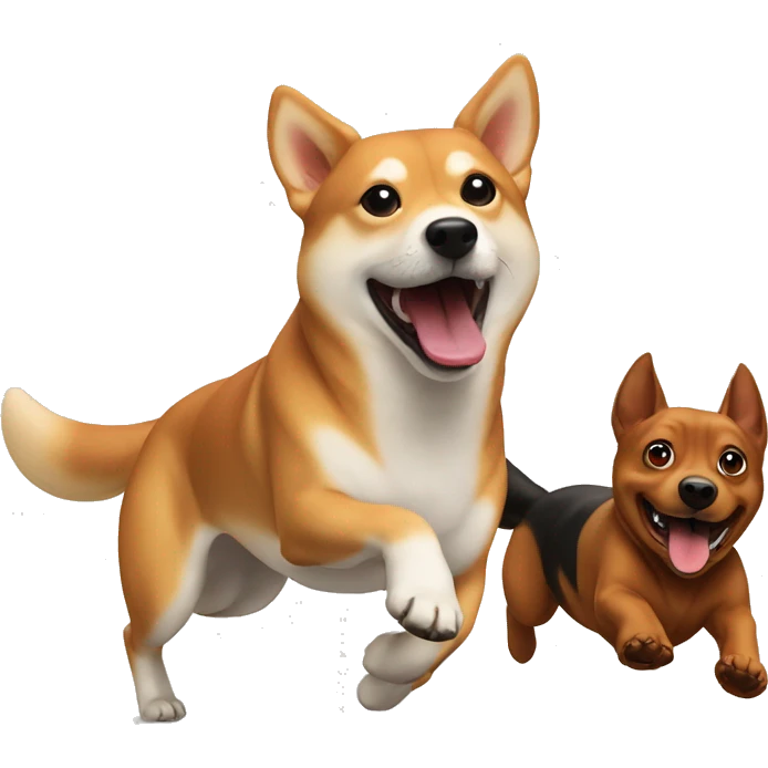 Shiba inu and a brown dachshund running and playing  emoji