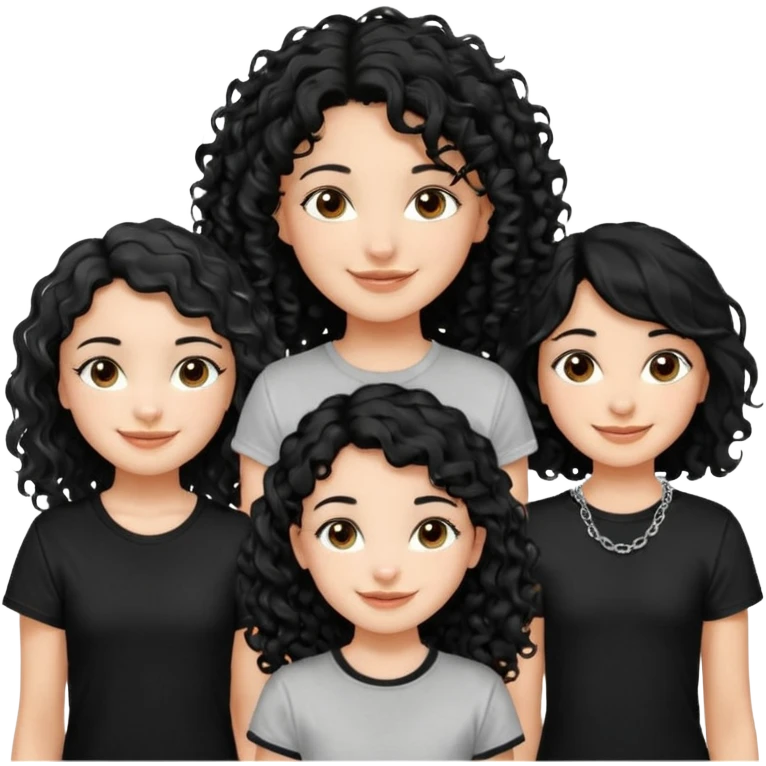 Haz algo relaciono con Disney donde haya quatre chicas con el tono de piel carne, una con el pelo rizado largo, una con el pelo muy corto negro, una con el cabello ondulado mediano y la otra con el pelo negro largo para poner en la parte delantera de la camiseta emoji