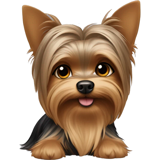 Yorkshire Terrier in the arms of a girl with brown hair emoji