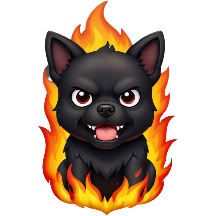 black angry Dog on fire emoji