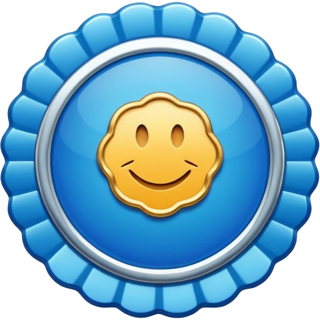 A blue scalloped circle with a verified thing emoji
