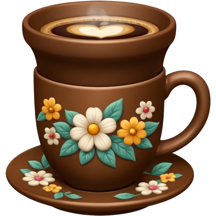 Brown cup of coffee with flowers pattern  emoji