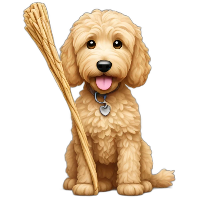 goldendoodle with stick emoji