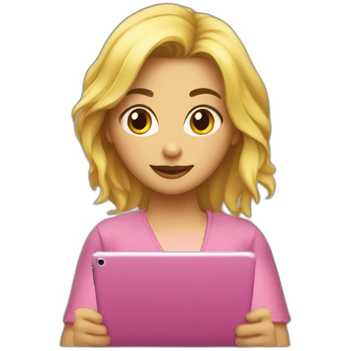 Chica rubia dibujando en ipad emoji