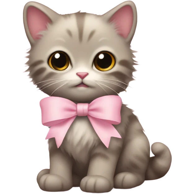 Fuzzy baby cat with light pink bow emoji