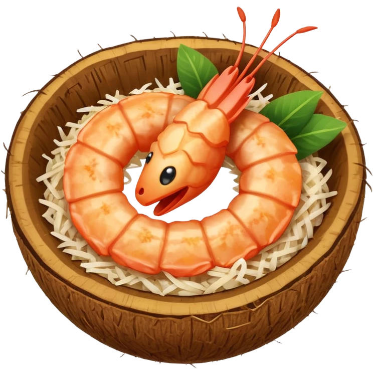 coconut shrimp, shrimp with visible coconut shreds, simple apple emoji style emoji