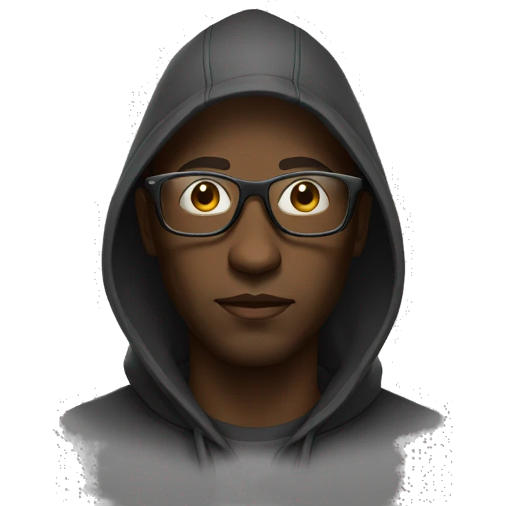 A black man with a hood and glasse. he looks seriouss on emoji
