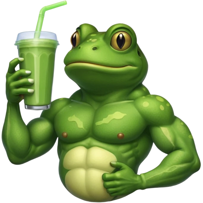 crazy muscular frog drinking protein shake emoji