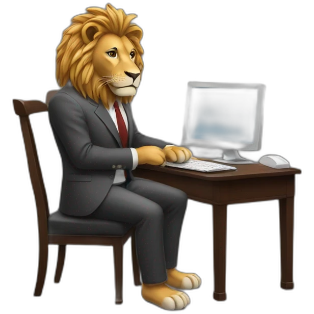  a lion in a suit typing on a computer emoji