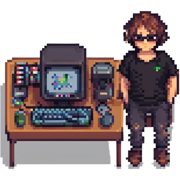 Terry A. Davis with a computer, pixel art style emoji