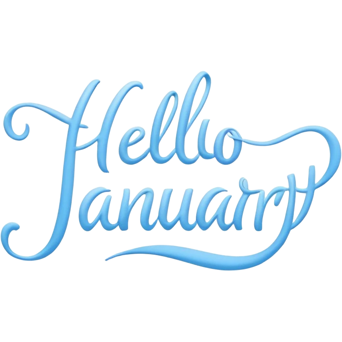 Light Blue “ hello January “ word in cursive emoji