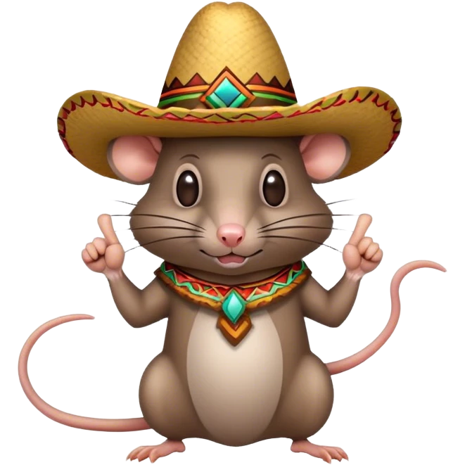 A rat wearing a sombrero holding a thumbs down emoji