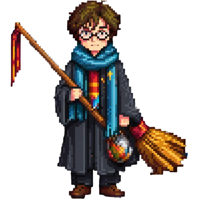 Harry Potter with broomstick and scarf emoji