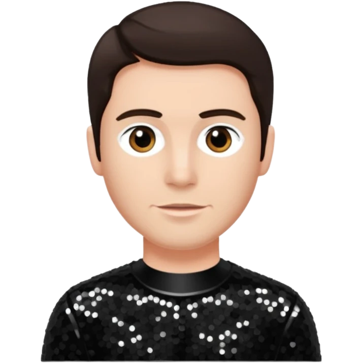 Howard Howett with dark brown hair, black sequin outfit emoji