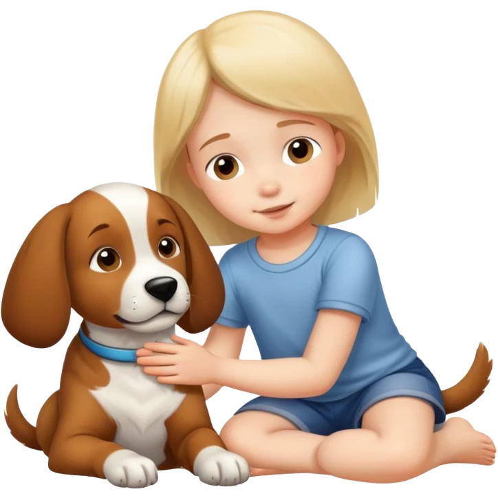 child gently petting a dog or cat, kind and friendly emoji
