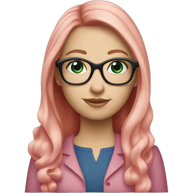 White-girl-with-long-hair-red-head-eyes-blue-wearing-glasses-blouse-formal-pink emoji