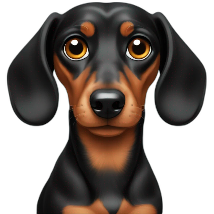 A black mini dachshund with a concerned look emoji