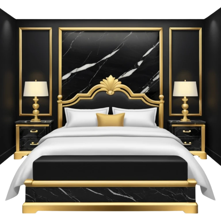 Luxurious black marble bed room with gold and white accents  emoji