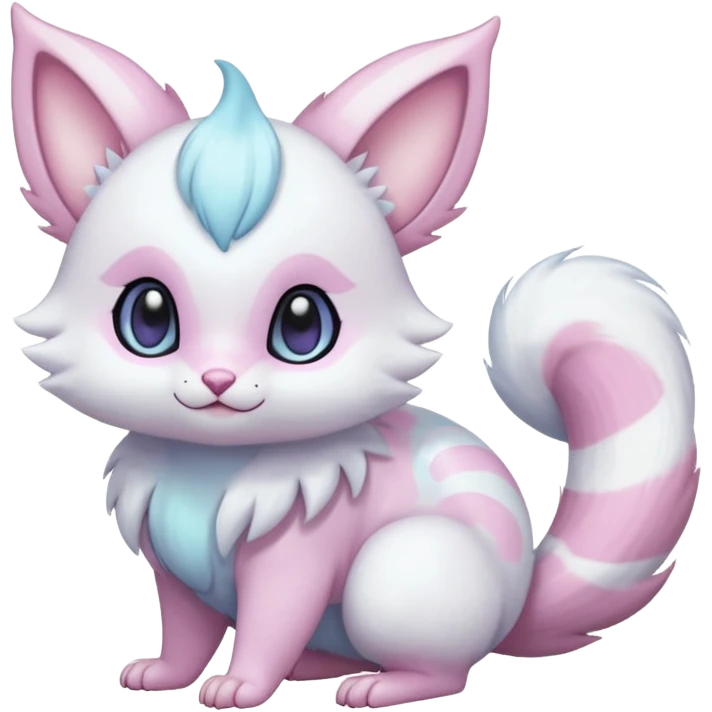 Shiny Cute Adorable Innocent Precious Furry Divine Glorious Holy Iridescent Pale Pastel Whitish Bright Furret-Absol-Skitty-Noibat-Hybrid (Full body) emoji