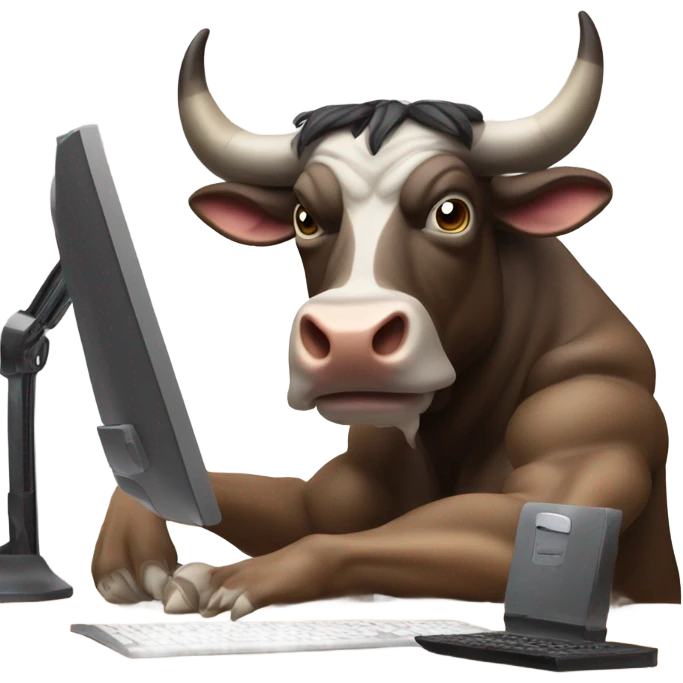 bull using computer emoji